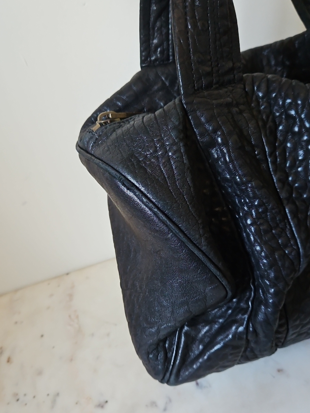 ALEXANDER WANG: Vintage  Black Textured Leather Rocco Bag - Picture 9 of 12